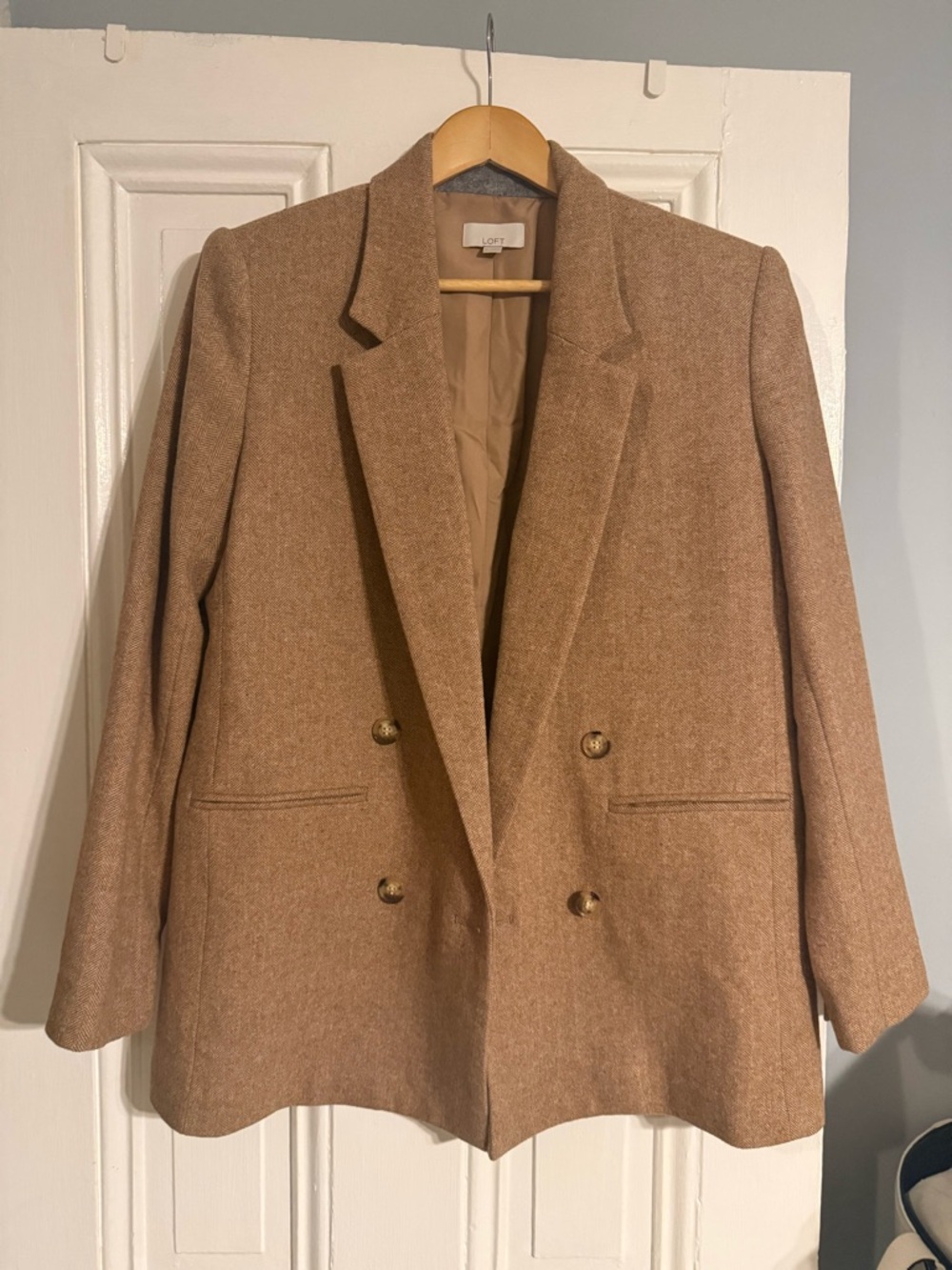 LOFT Camel Double-Breasted Blazer Jacket
